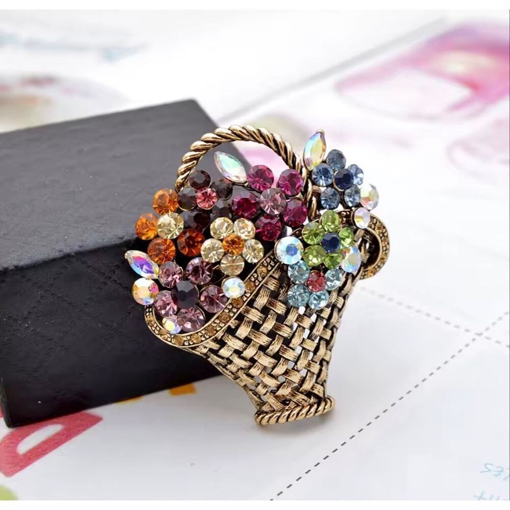 Luxury Bohemian Rainbow Blossom Basket Brooch NWOT